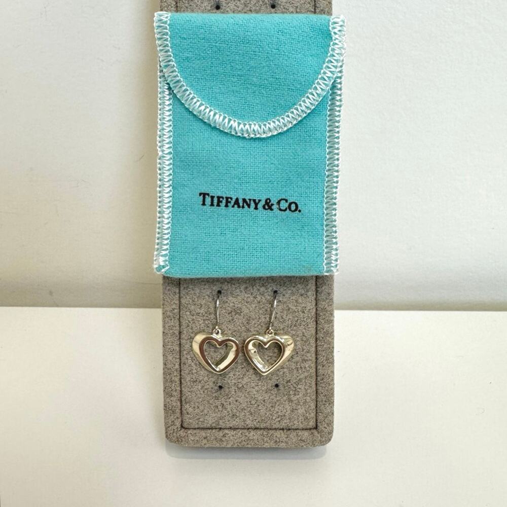 TIFFANY & CO. Sterling Silver Geometric Open Heart Dangle Earrings 925 Jewelry